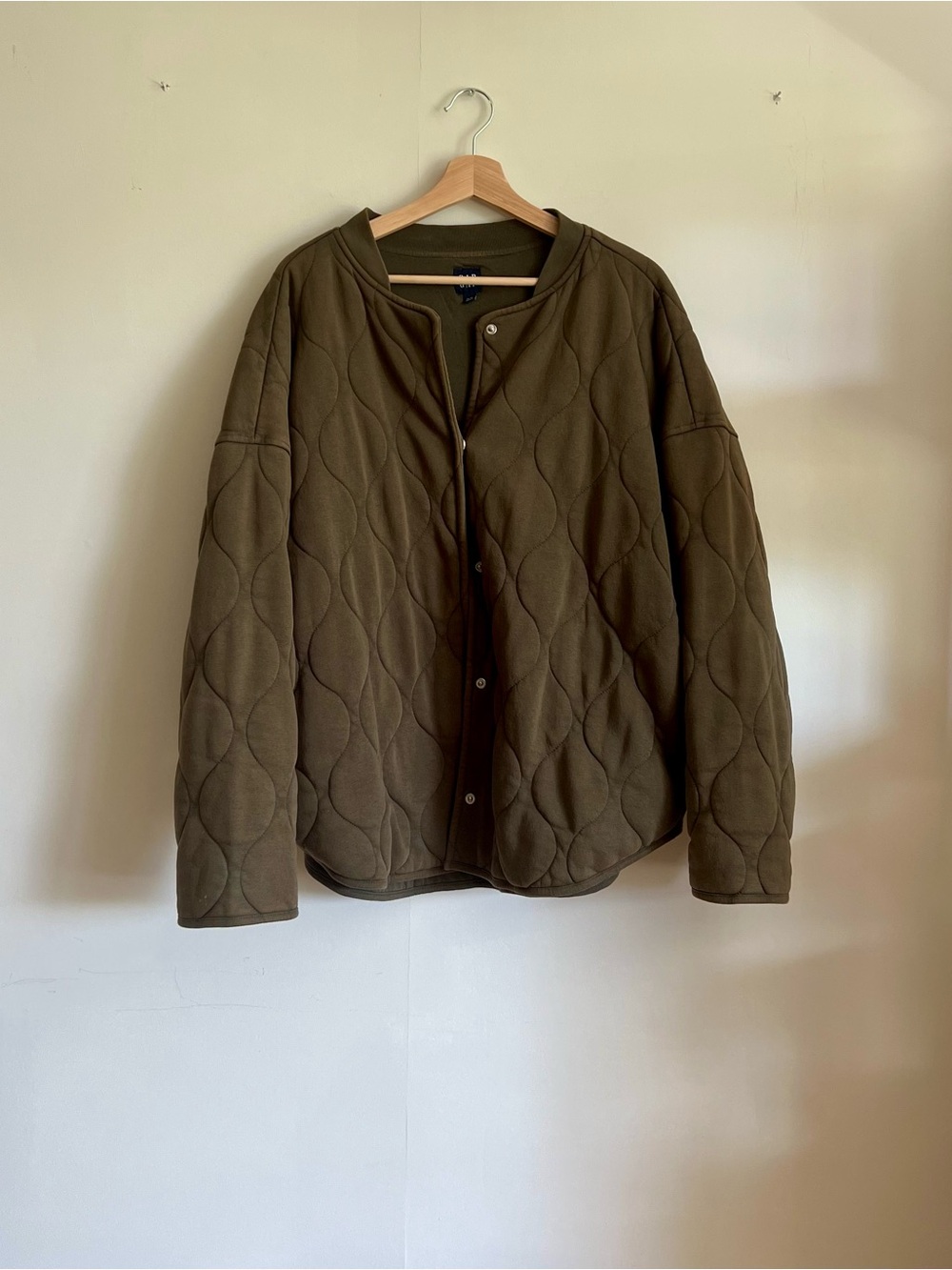 GAP Olive Quilted Collarless Jacket